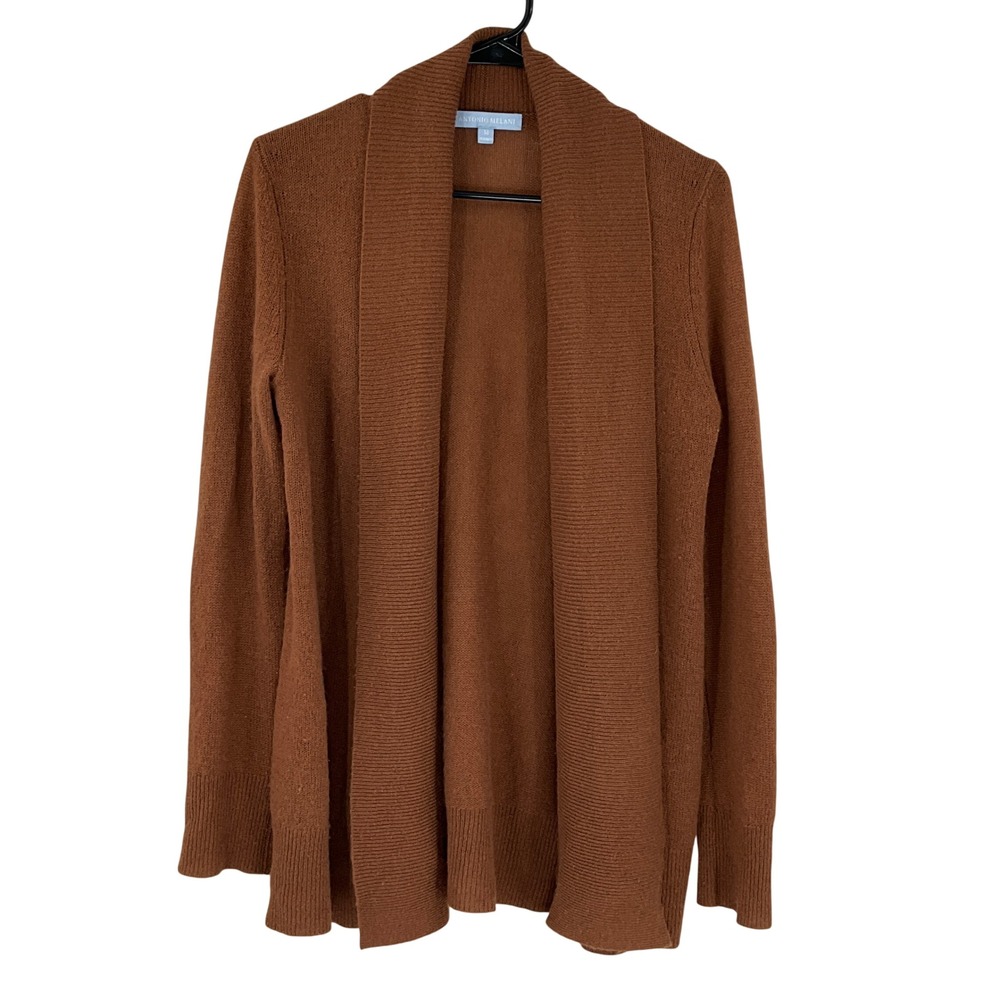 ANTONIO MELANI Brown Ribbed Shawl Collar Cardigan Sweater Sz M 100% Cashmere